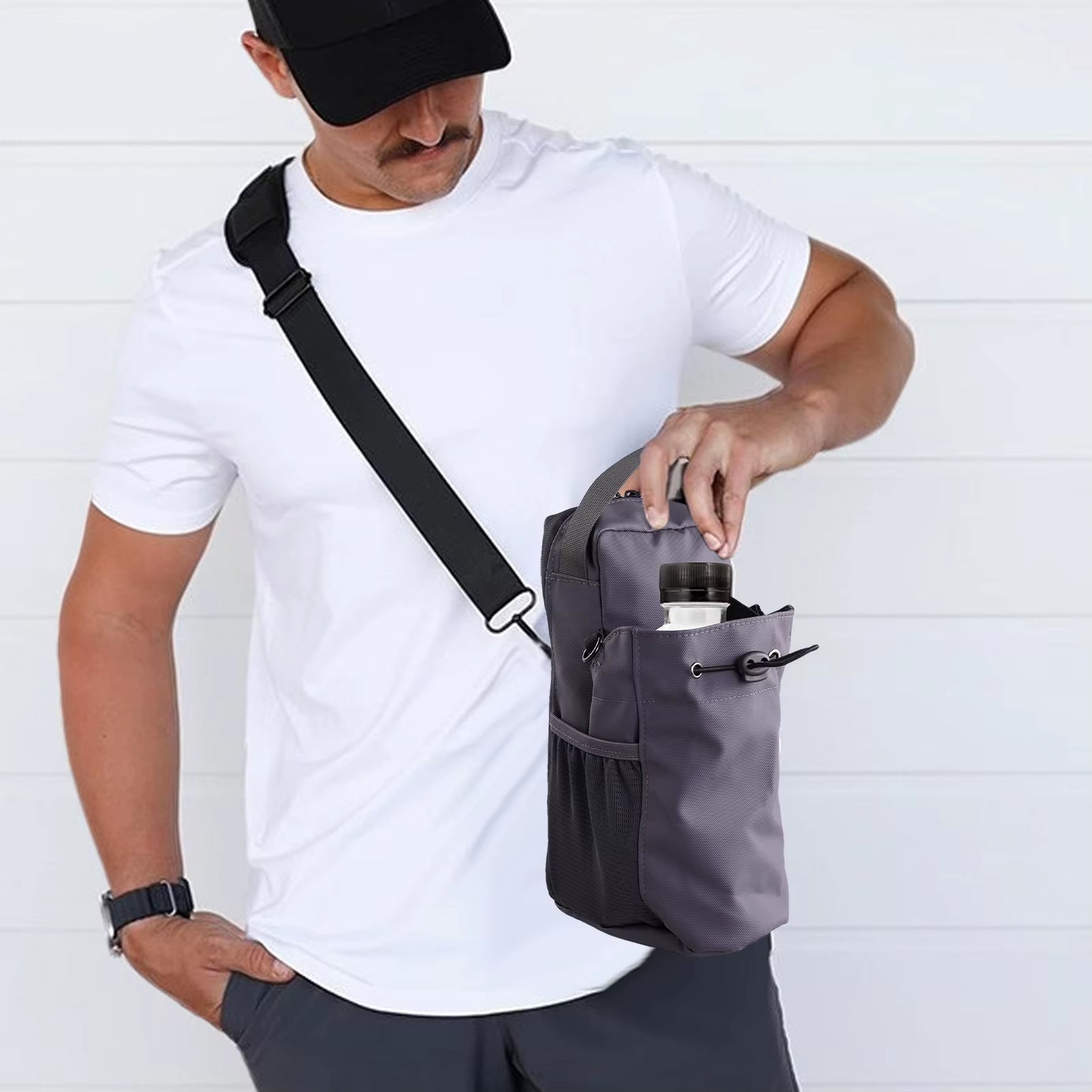 Magnetic Gym Sling Bag Water Bottle & Phone Holder Waterproof Crossbody Bag for Outdoor Sports Travel Fitness Accessories