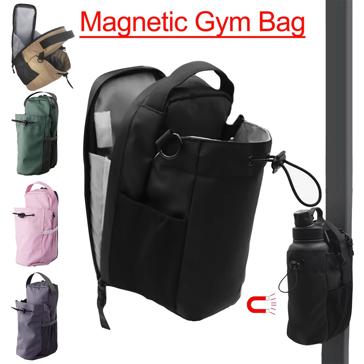 Magnetic Gym Sling Bag Water Bottle & Phone Holder Waterproof Crossbody Bag for Outdoor Sports Travel Fitness Accessories